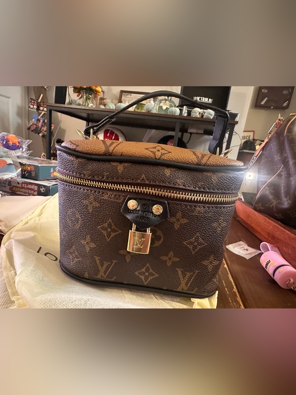Brown Monogram Canvas Vanity Case with Gold Hardware